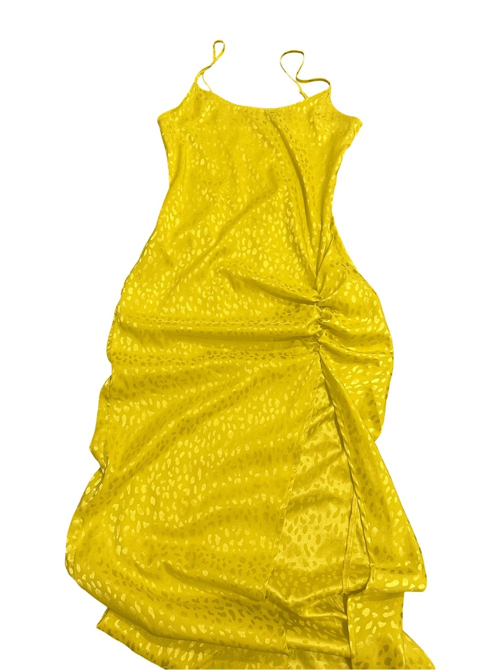 Forever 21 Yellow Satin Slip Dress with Subtle Animal Texture